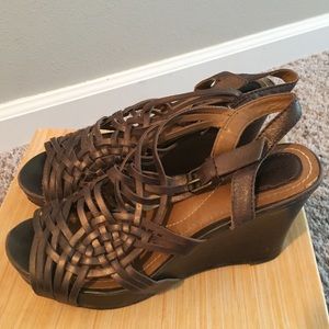 Fossil Harmony Brown Leather Open Wedge Sandal